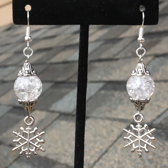 PeaceFrog Jewelry - SALE Sparkly White Glass Snowflake Earrings